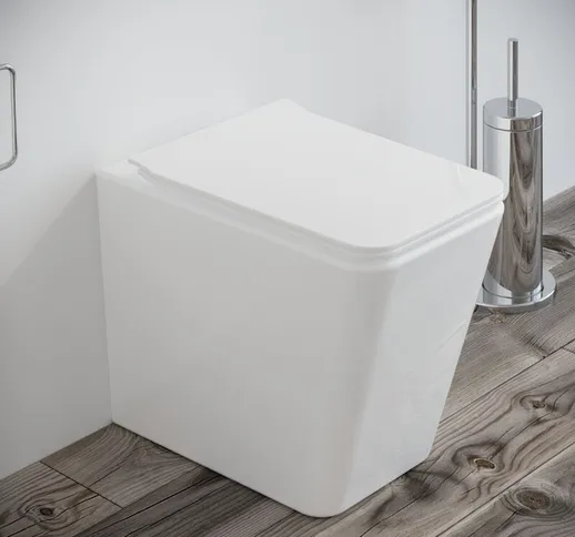 Sanitari bagno Vaso WC filomuro RIMLESS a terra in ceramica con sedile coprivaso softclose...