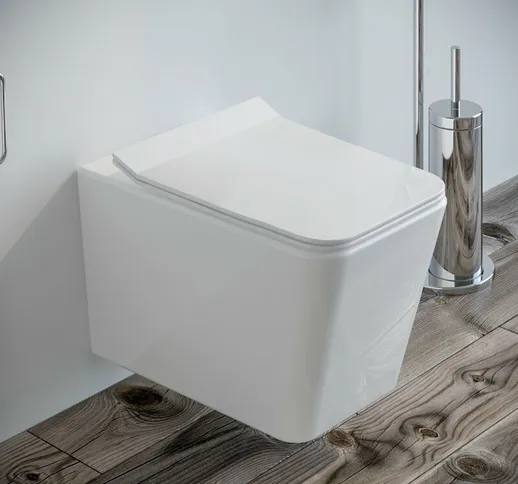 Sanitari bagno Vaso WC SOSPESO filomuro RIMLESS in ceramica con sedile coprivaso softclose...