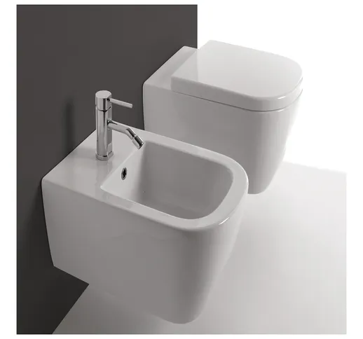 Ogomondo - Sanitari in ceramica sospesi vaso wc + bidet + sedile made in italy con/senza s...