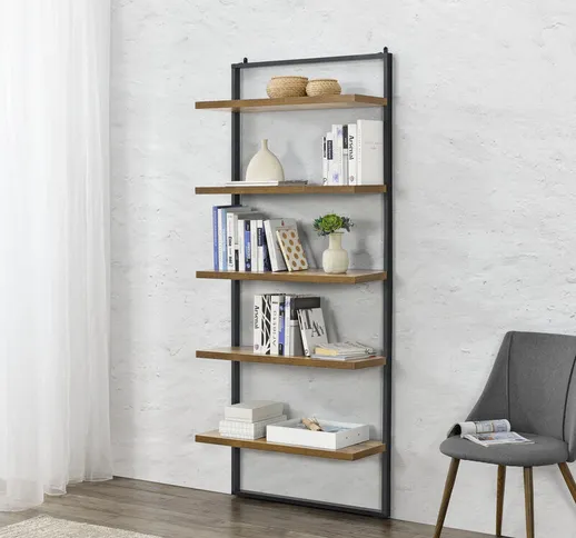 Scaffale a 5 Ripiani in Colore Legno Scuro 195 x 80 x 30 cm Portaoggetti / Libreria a Scal...