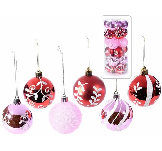 Scatola da 48 palline per albero di Natale con colori e disegni assortiti