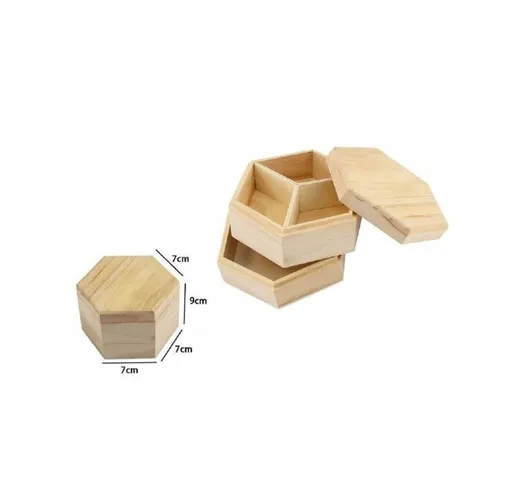 Trade Shop - Scatola Portagioie Esagono In Legno Con Bacheca 2 Piani Posti Scomparti 74020...