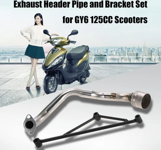 Asupermall - Scooter Exhaust Pipe Muffler Header with Mounting Bracket Set for GY6 125CC E...