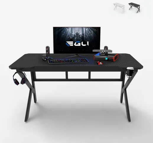 Scrivania gaming 160x60cm carbonio ergonomica cavi porta cuffie bibite Sportbot 160 | Colo...