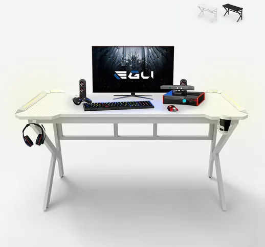 Scrivania gaming LED ergonomica 160x60cm carbonio porta cuffie bibite Sportbot LED 160 | C...