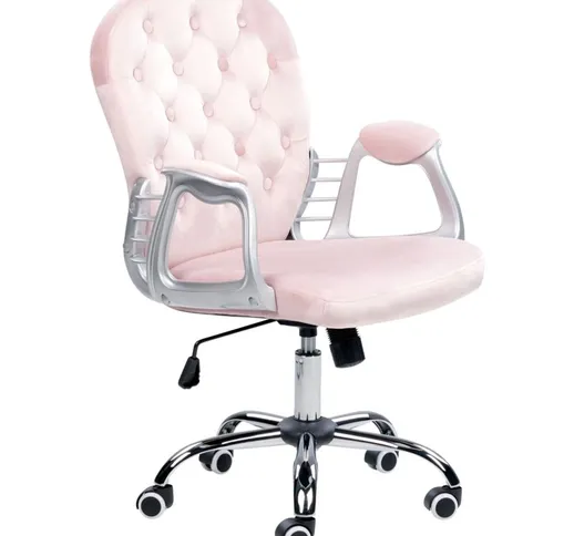 Beliani - Sedia da ufficio in velluto rosa con altezza regolabile e schienale trapuntato P...