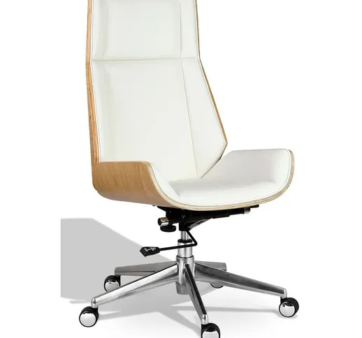 Sedia da ufficio Nordic Highback in legno di acero con cuscino in similpelle Bianco - Bian...