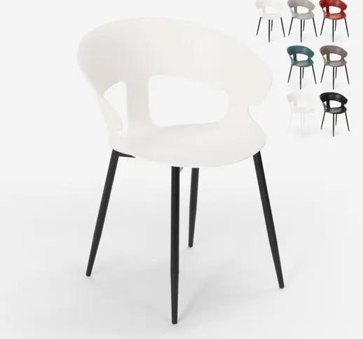 Sedia design moderno in metallo polipropilene per cucina bar ristorante Evelyn | Bianco