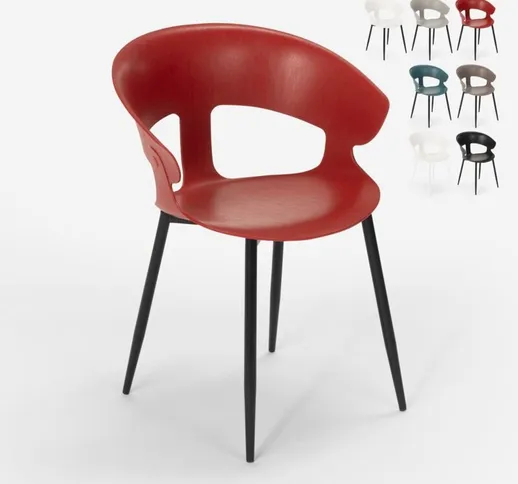Sedia design moderno in metallo polipropilene per cucina bar ristorante Evelyn | Rosso