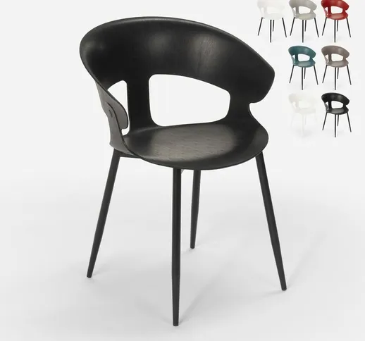 Sedia design moderno in metallo polipropilene per cucina bar ristorante Evelyn | Nero