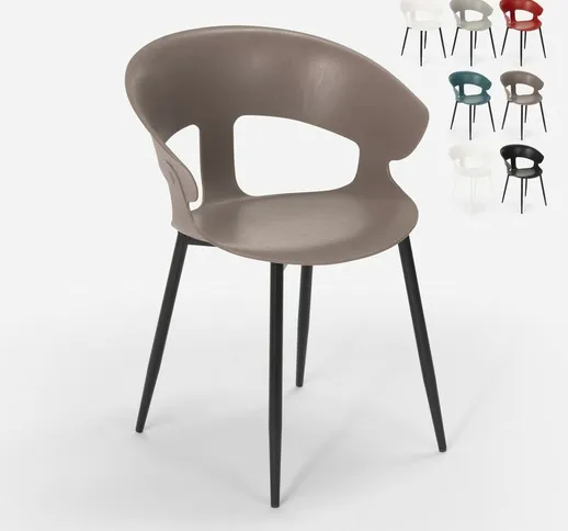 Sedia design moderno in metallo polipropilene per cucina bar ristorante Evelyn | Grigio Sc...