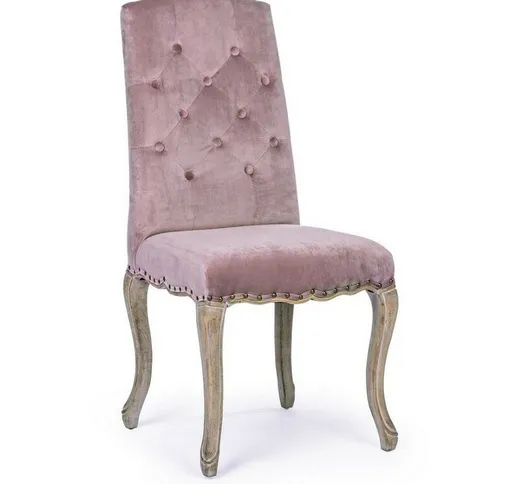 Sedia classica legno velluto rosa Diva cm 51 x 53 x 99