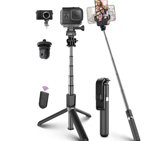 Selfie Stick, Selfie Stick Treppiede Telecomando Bluetooth in alluminio, Adatto per fotoca...