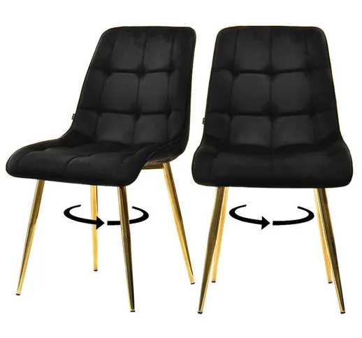 Selsey Briare - Set di due sedie imbottite - nere su base dorata - girevoli - moderne