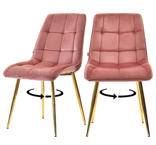 Selsey Briare - Set di due sedie imbottite - rosa su base dorata - girevoli - moderne