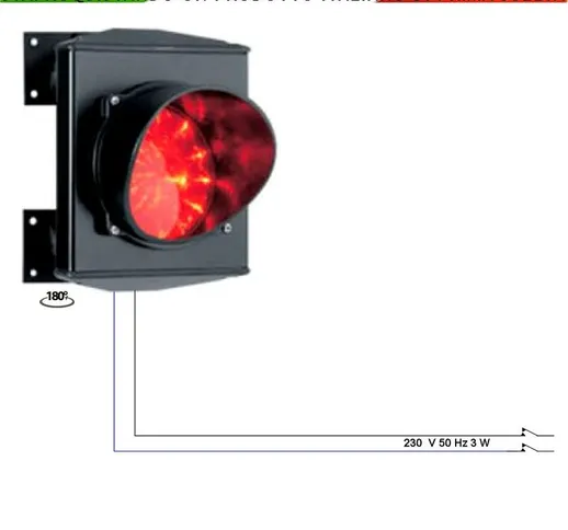 Semaforo luce Rossa 220 V 70 W E 27 Profilato Alluminio Supporti ABS IP65 Stop Ingresso Ga...
