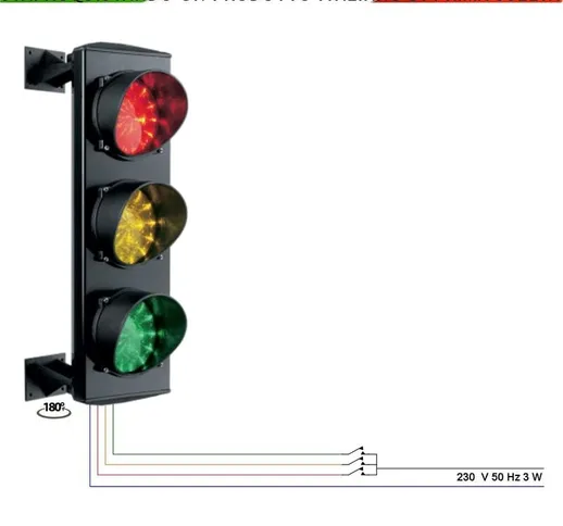 Semaforo Rosso Giallo e Verde Lampade Incandescenza 220 V 70 W E27 Funzioni Manuale o da c...