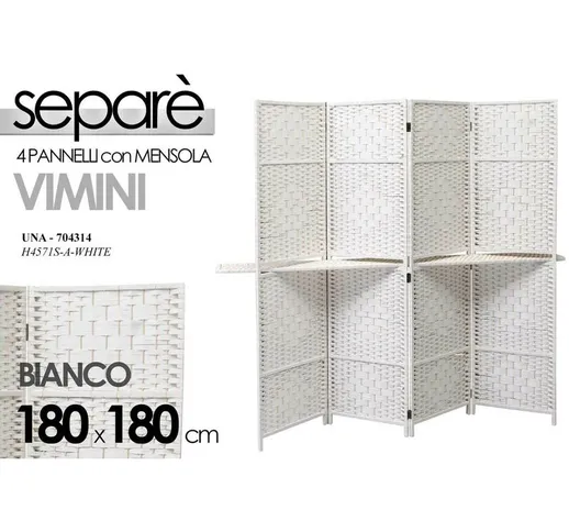 Separe 4 pannelli con mensola bianco cm 180 x 180 h