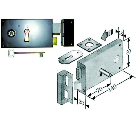 Serratura da applicare per cantine 187 - entrata mm.70 lunghezza mm.140 sx