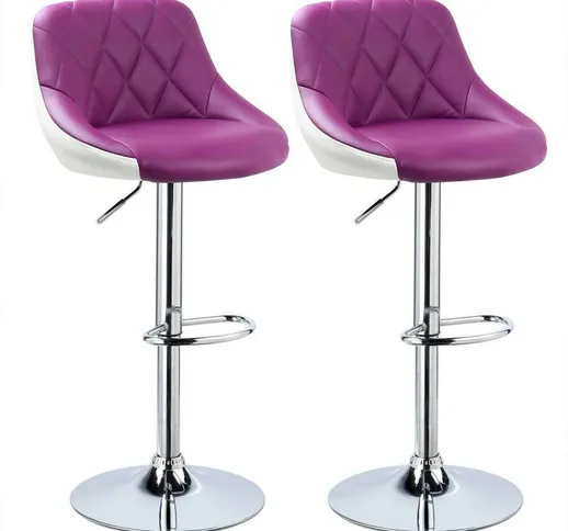 Set 2 Sgabelli Bar Cucina Girevole Schienale Alto in Ecopelle Vari Colori colore: Viola +...