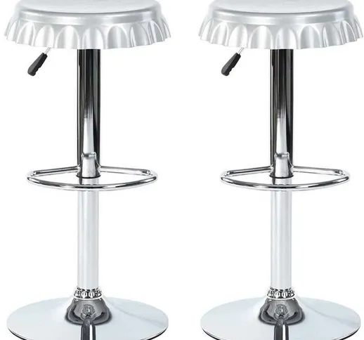 Bakaji - Set 2 Sgabelli Bar Cucina Seduta Forma Tappo Bottiglia Sgabello Girevole Silver