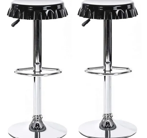 Set 2 Sgabelli Bar Cucina Seduta Forma Tappo di Bottiglia Sgabello Girevole Nero