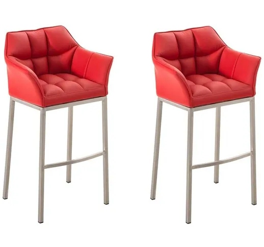 Joyshop - Set 2 sgabelli bar in similpelle rosso acciaio inossidabile