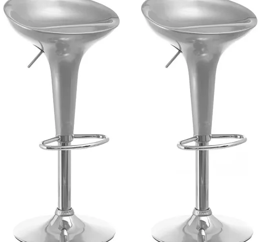 Set 2 Sgabelli Cucina Regolabile Acciaio e ABS Sgabello Girevole Silver Casa Bar