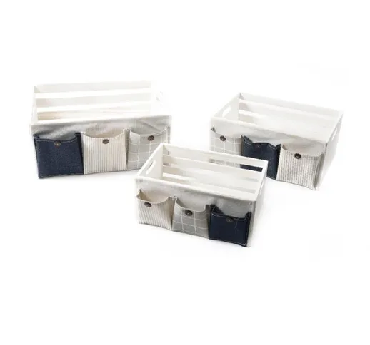 Set 3 Cassette in legno ''Pocket'' cambio stagione box in Legno per abiti e biancheria