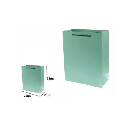 Trade Shop - Set 3 Pz Buste Borsa Regalo Sacchetti 32x26x12cm 69908 Verde Con Manico Cordi...