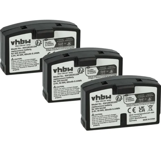 Set 3x Batteria vhbw Ni-MH 60mAh (2.4V) per cuffie, auricolare Sennheiser HDR40, HDR54, IS...