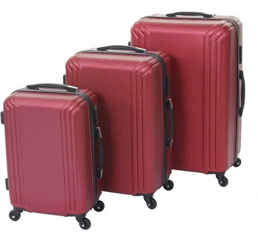 Set 3x valigie HWC-D54a guscio rigido plastica ABS rosso