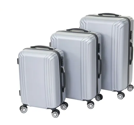Set 3x valigie HWC-D54a premium guscio rigido plastica ABS grigio