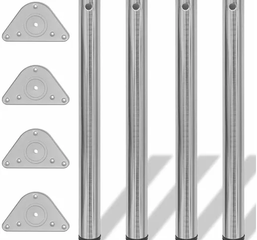 Set 4 Gambe Nickel per Tavolo Regolabili in Altezza con Staffe Angolari varie dimensioni d...