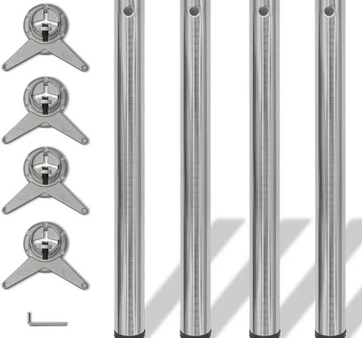 Set 4 gambe placcate in nickel per tavolo regolabili in altezza 710 mm