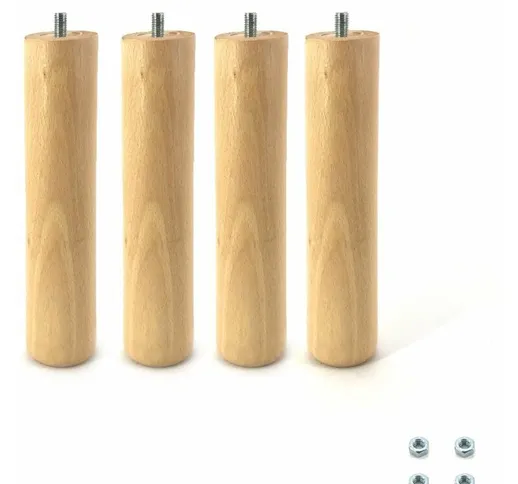 Cortassa - Set 4 piedi in legno di faggio per letto e rete a doghe 22 cm