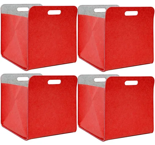 Set 4 Scatole di Feltro 33x33x38 cm Cesto Borsa per Scaffali Ikea Kallax Rosso