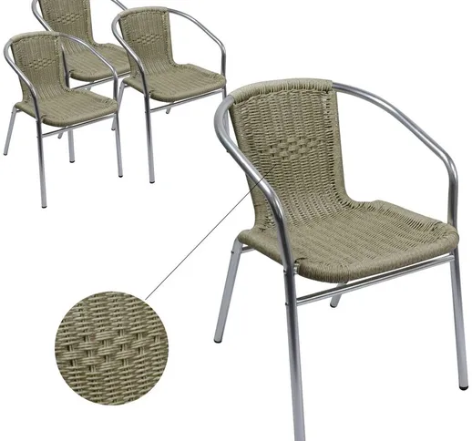 Set 4 sedie bar impilabili con struttura in alluminio e seduta in filo d'acciaio color pag...
