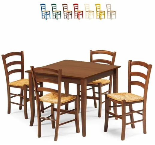 Set 4 sedie e tavolo da interno cucina e bar quadrato 80x80 legno Rusty | Marrone Noce