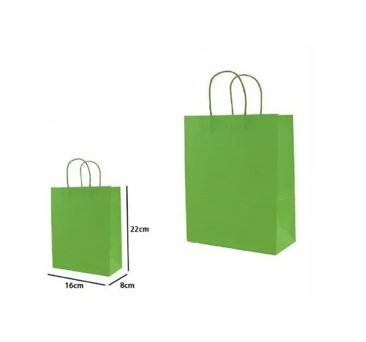 Trade Shop - Set 5 Pezzi Buste Borsa Da Regalo Sacchetti Carta Colore Verde 22x16x8cm 6845...