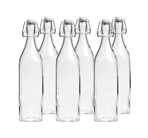 Bormioli Rocco - set 6 bottiglie in vetro swing con tappo a chiusura ermetica 1 lt