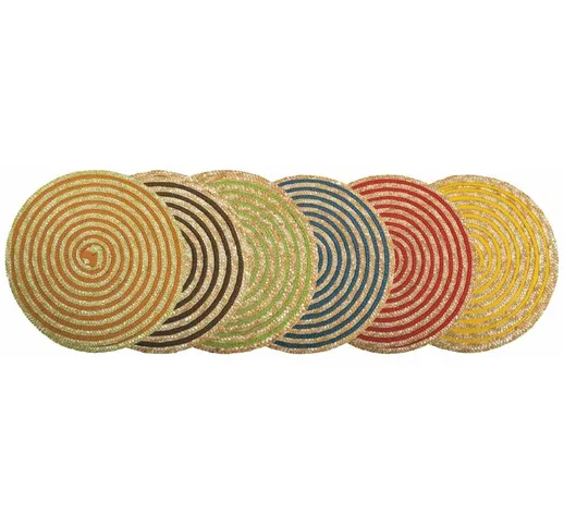 Set 6 tovagliette tonde Ø38 cm in fibra vegetale con spirale colorata Spiral
