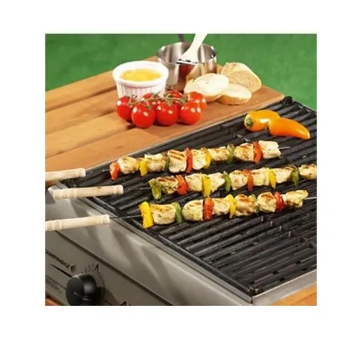 Trade Shop - Set 8 Pezzi Spiedini Per Barbecue Con Manico In Legno 38 Cm Bbq Collection