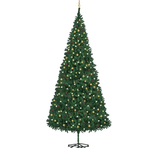 Set Albero di Natale Artificiale con led e Palline 500 cm Verde