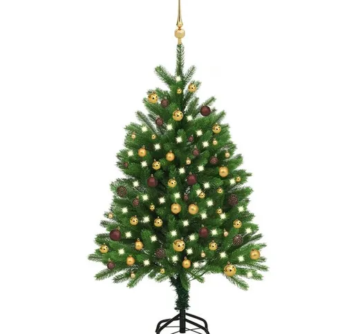 Set Albero di Natale Artificiale con led e Palline Verde 120 cm