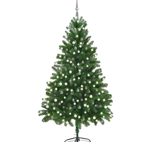 Set Albero di Natale Artificiale con led e Palline Verde 210 cm