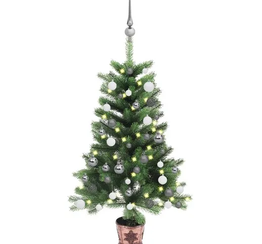 Set Albero di Natale Artificiale con led e Palline Verde 65 cm
