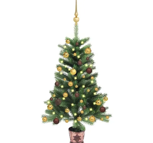 Set Albero di Natale Artificiale con led e Palline Verde 65 cm