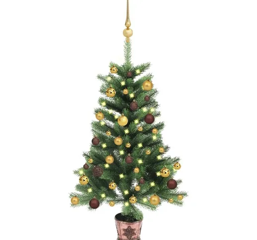 Set Albero di Natale Artificiale con led e Palline Verde 90 cm