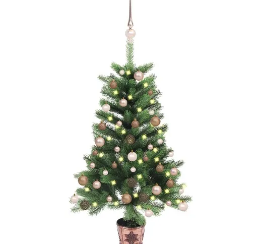 Set Albero di Natale Artificiale con LED e Palline Verde 90 cm